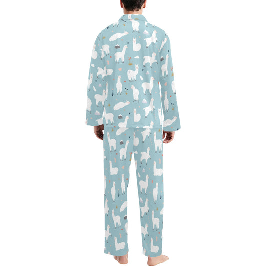 Alpaca Pattern Print Design 02 Men's Long Pajama Set