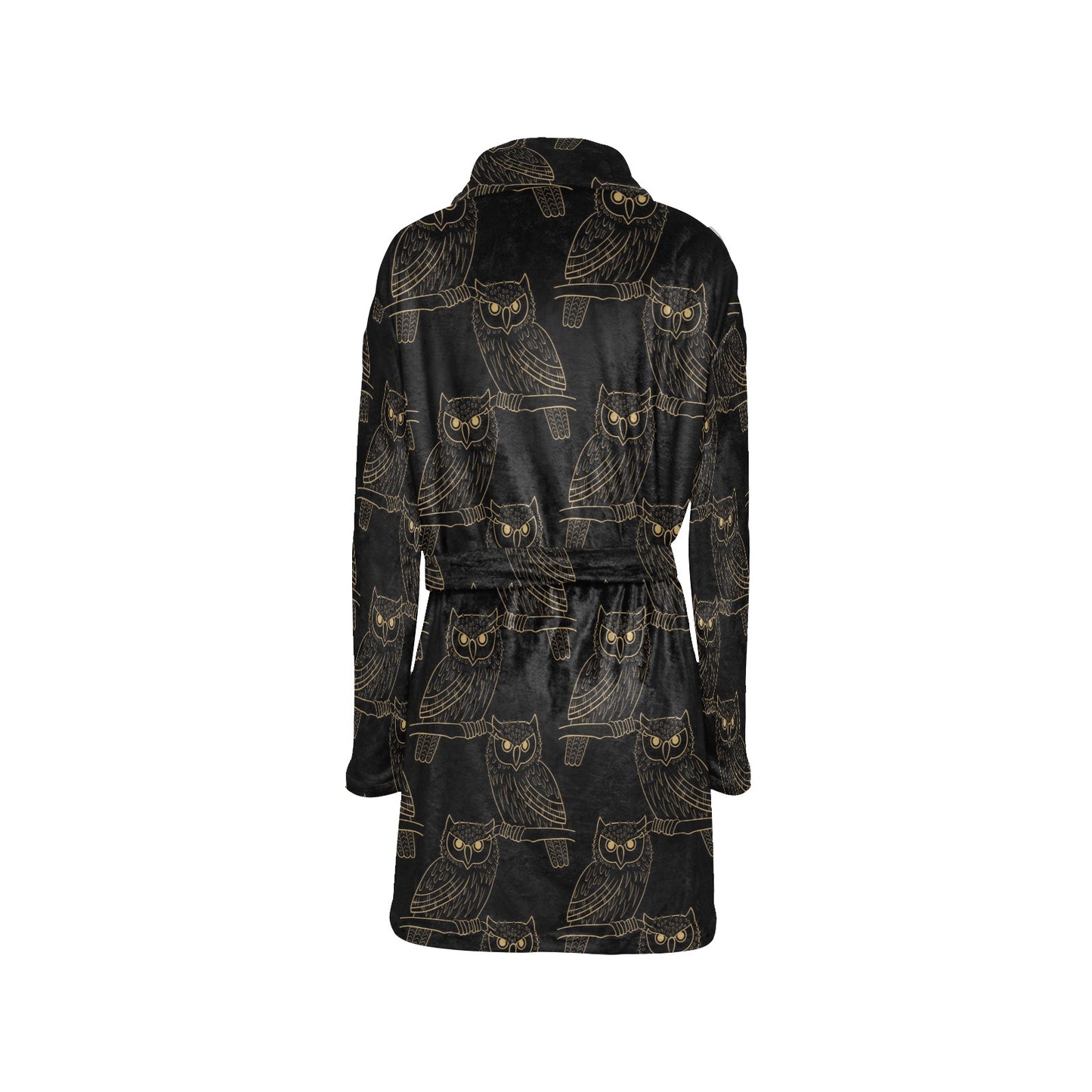 Gold Owl Pattern Women's Fleece Robe