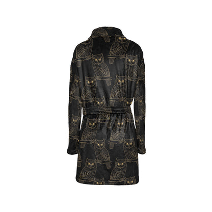 Gold Owl Pattern Women's Fleece Robe