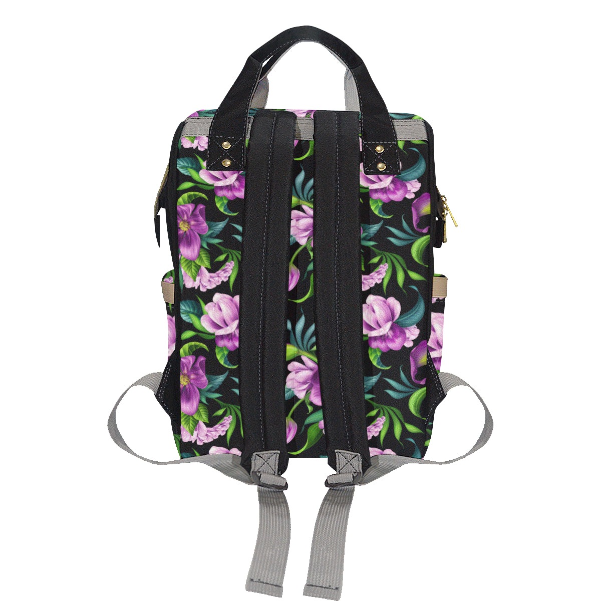 Bright Purple Floral Pattern Diaper Bag Backpack