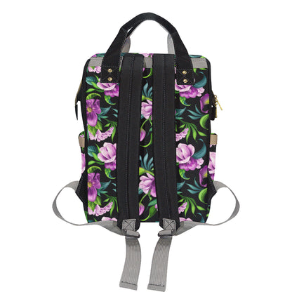 Bright Purple Floral Pattern Diaper Bag Backpack