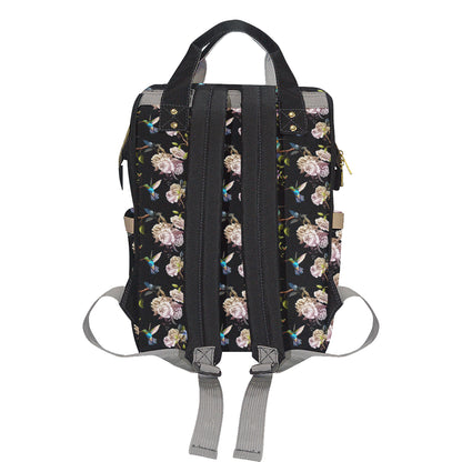Hummingbird Flower Themed Print Diaper Bag Backpack