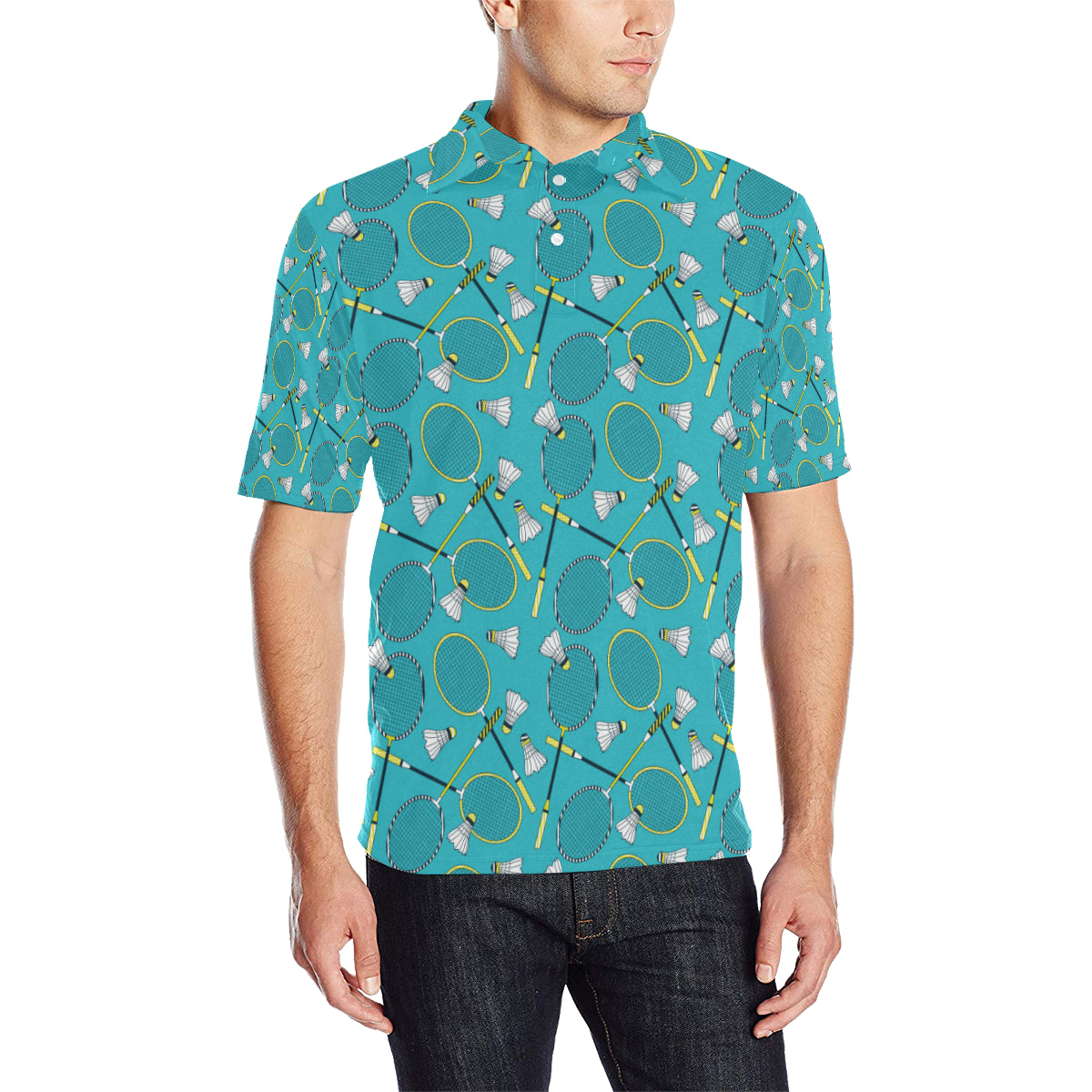 Badminton Pattern Print Design 06 Men Polo Shirt