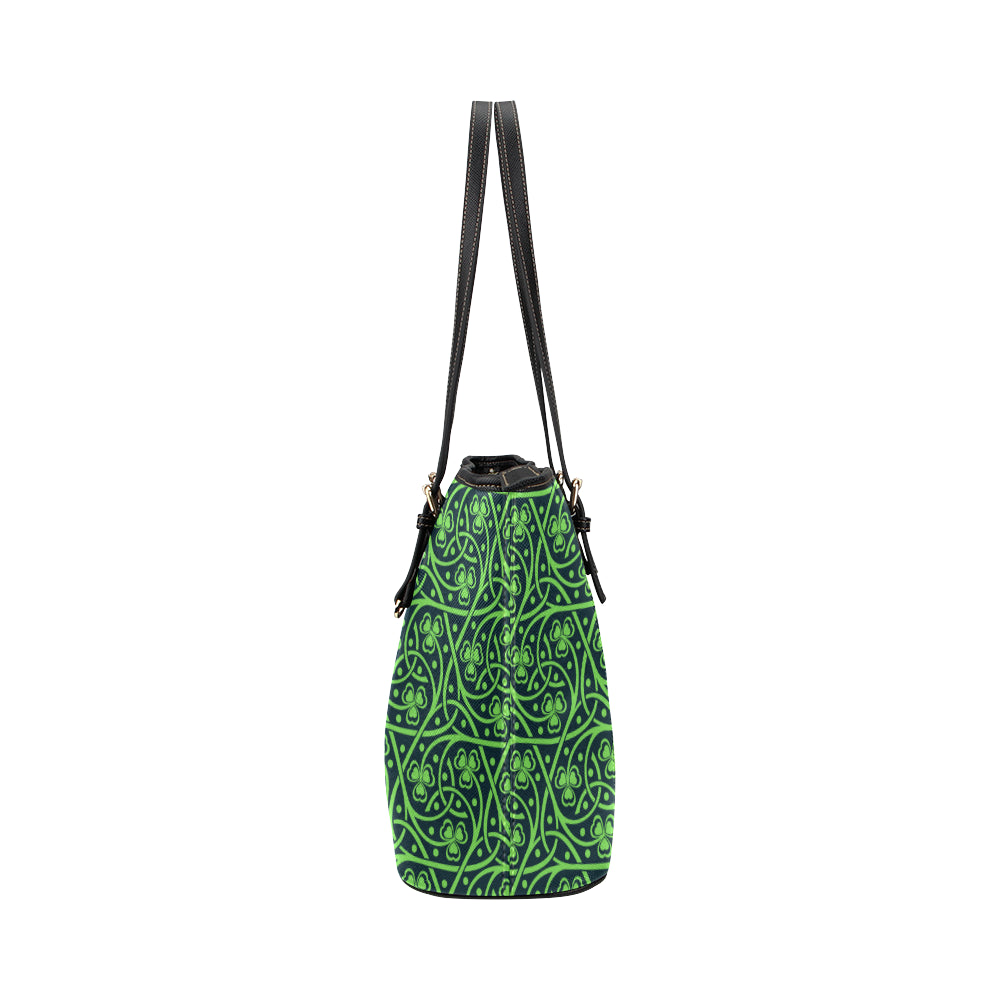 Shamrock Themed Print Leather Tote Bag
