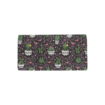 Cactus Pattern Print Design 03 Women's Trifold Wallet