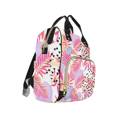 Pink Tropical Palm Leaves Diaper Bag Backpack