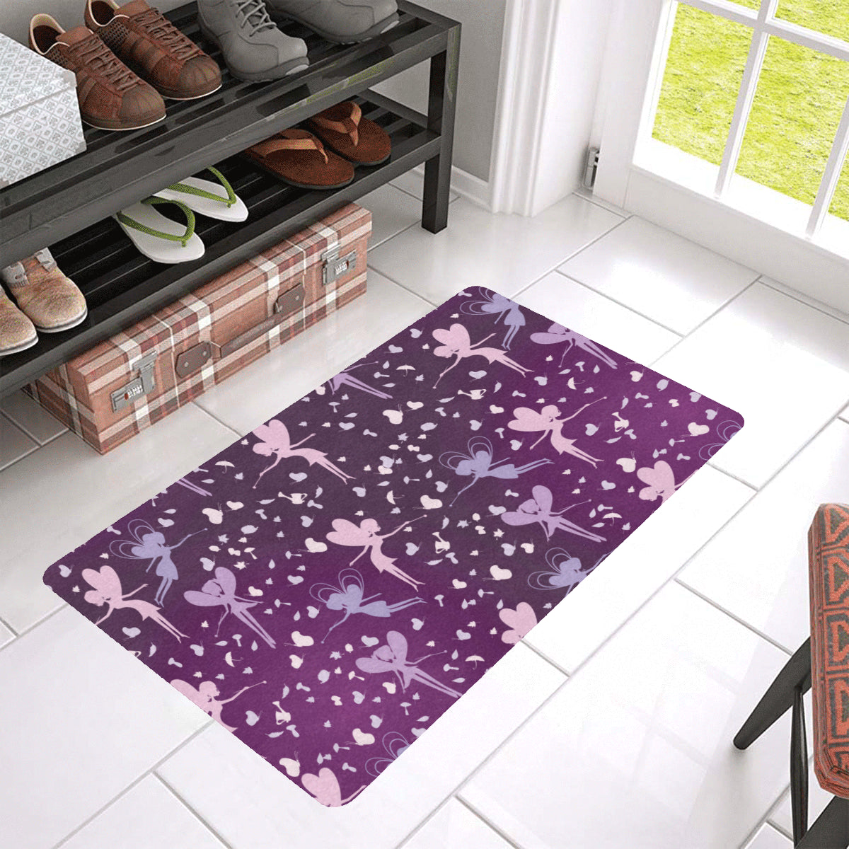 Fairy Pink Print Pattern Rubber Doormat