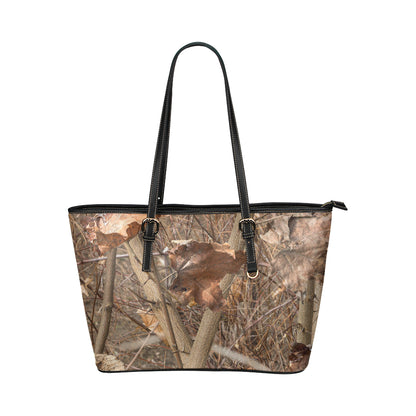 Camo Realistic Tree Forest Autumn Print Leather Tote Bag