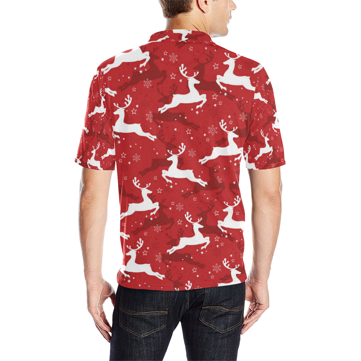 Reindeer Red Pattern Print Design 01 Men Polo Shirt