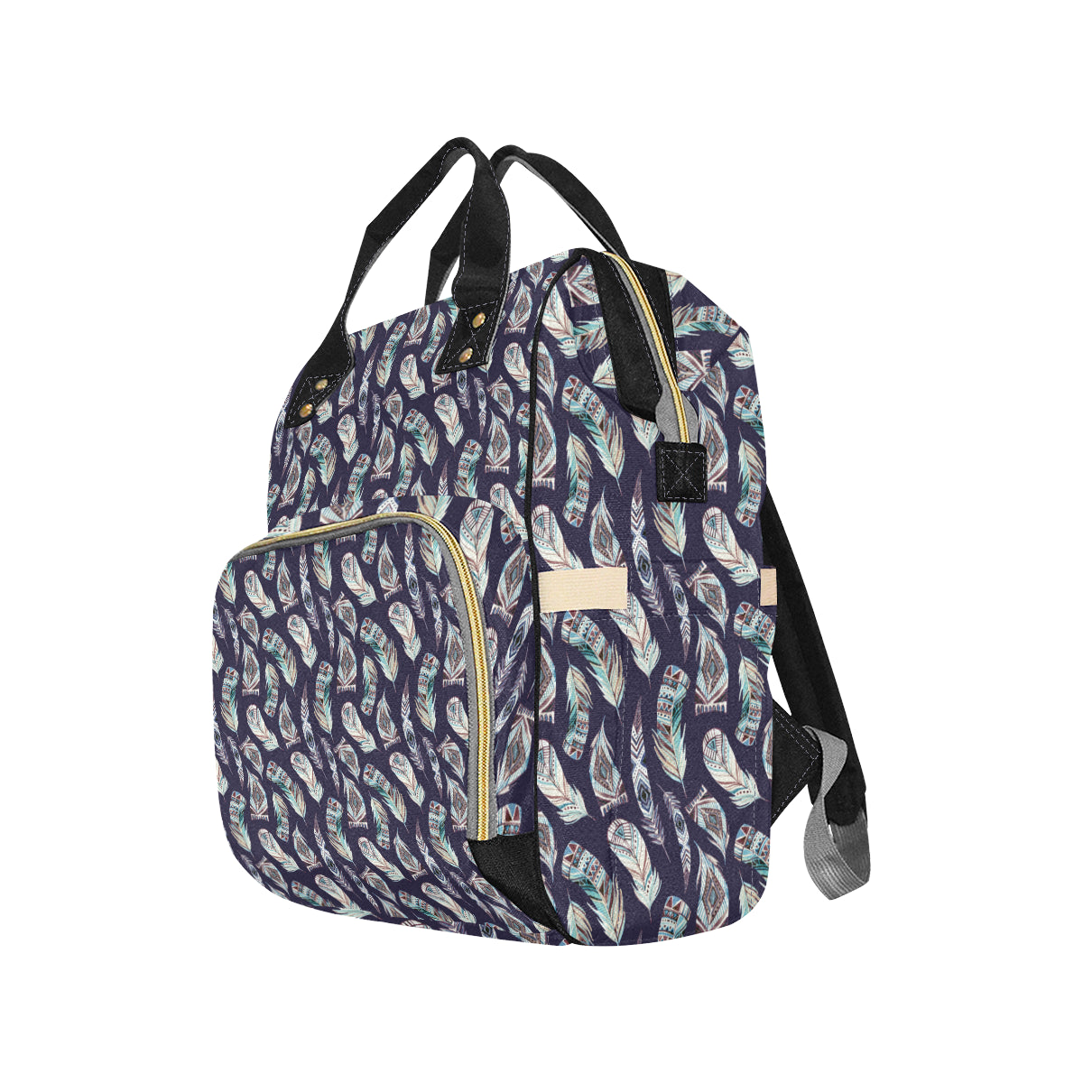 Feather Vintage Boho Design Print Diaper Bag Backpack