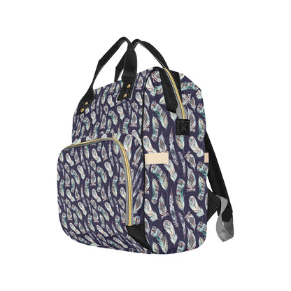 Feather Vintage Boho Design Print Diaper Bag Backpack