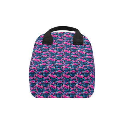 Tropical Folower Pink Themed Print Insulated Lunch Bag