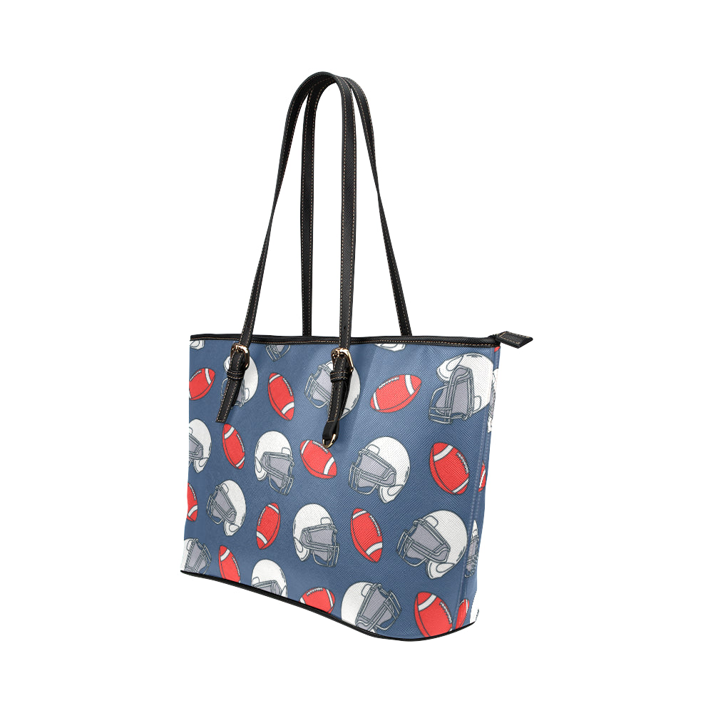 American Football Helmet Design Pattern Leather Tote Bag