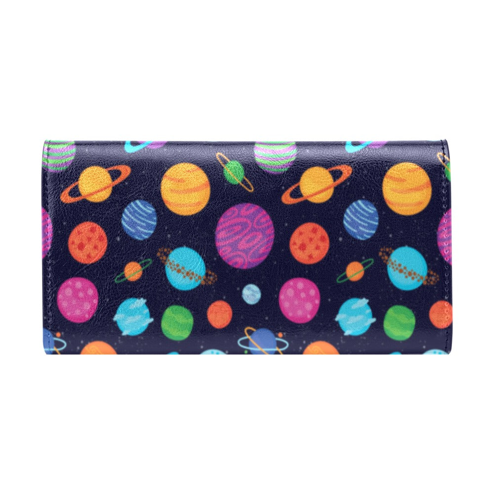 Planet Multicolor Print Design LKS302 Women's Trifold Wallet