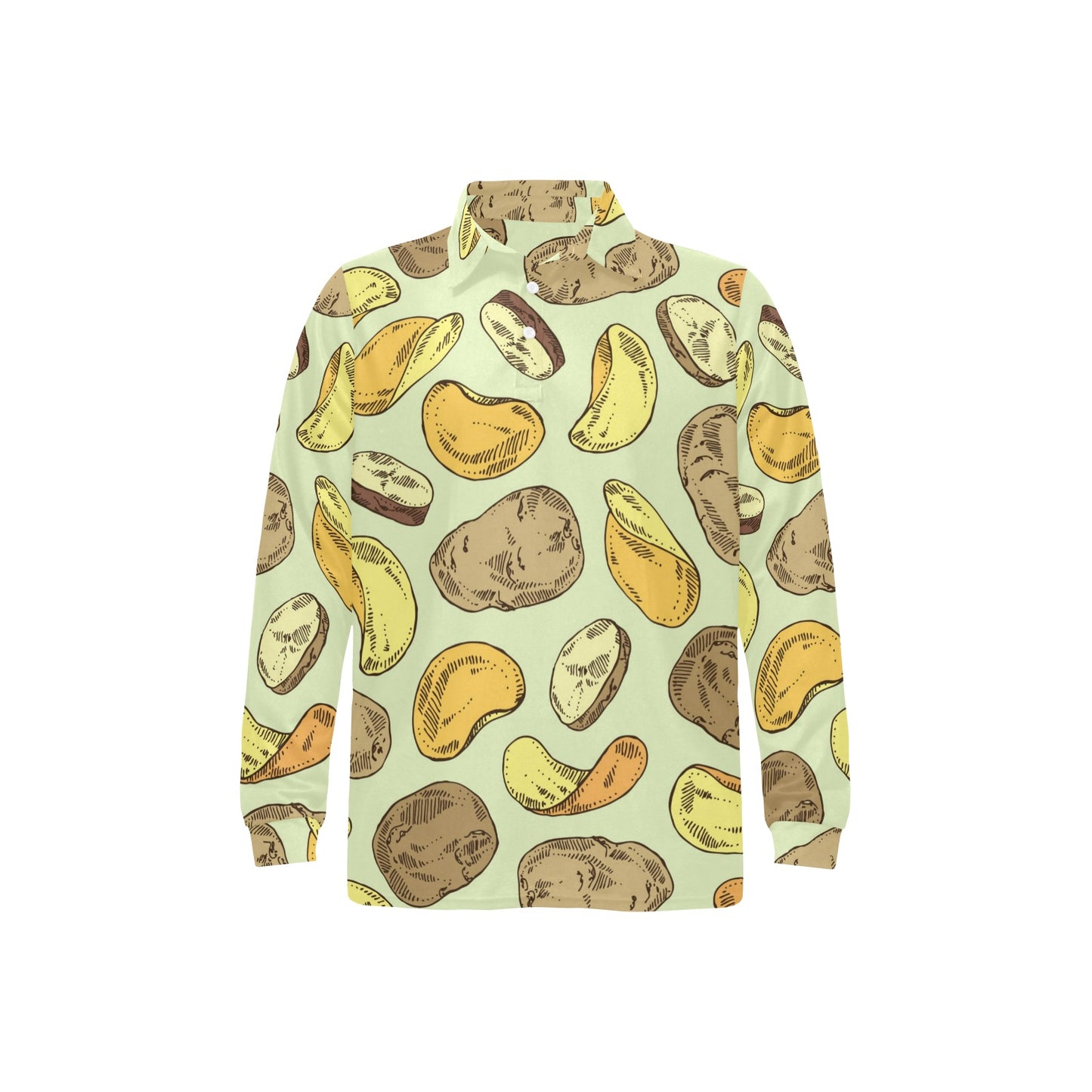 Potato Pattern Print Design A03 Long Sleeve Polo Shirt For Men's