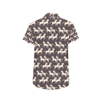 Horse Print Design LKS304 Men Short Sleeve Button Up Shirt