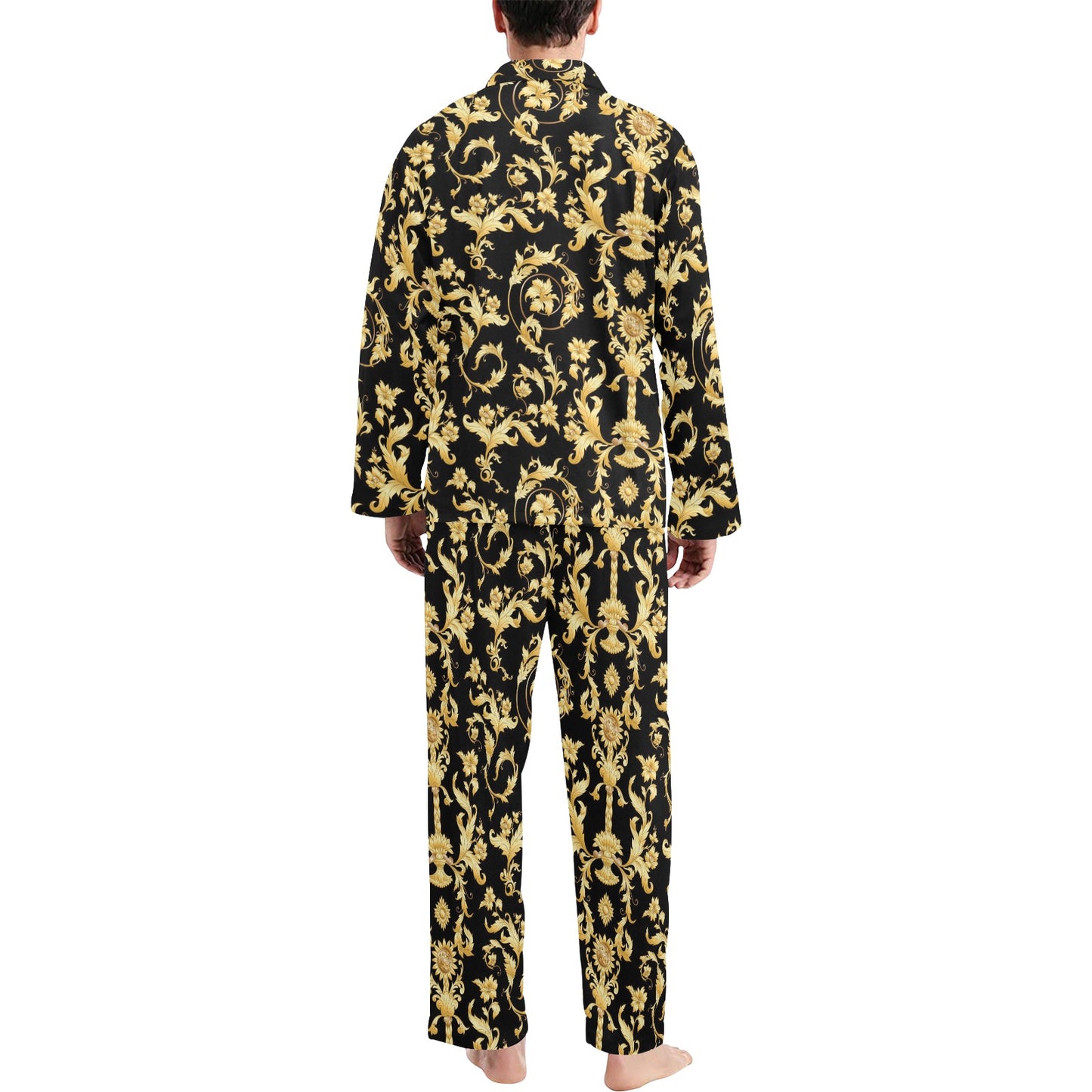 Baroque Golden Pattern Print Design 04 Men's Long Pajama Set