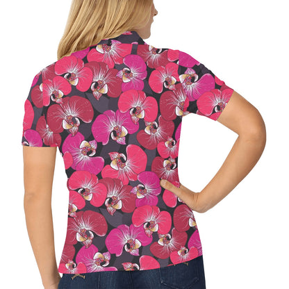 Orchid Red Pattern Print Design OR05 Women's Polo Shirt