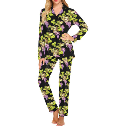 Grape Pattern Print Design GP04 Women's Long Pajama Set