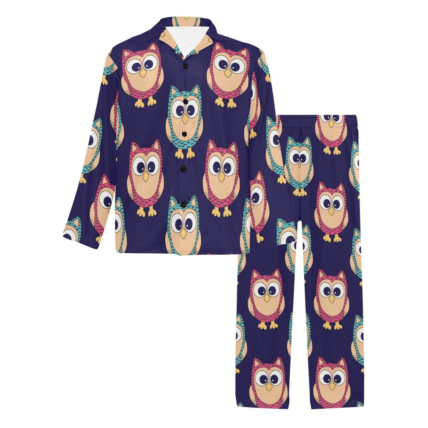 Owl Pattern Print Design A06 Men's Long Pajama Set