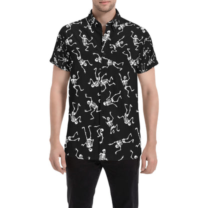 Skeleton Print Design LKS305 Men Short Sleeve Button Up Shirt