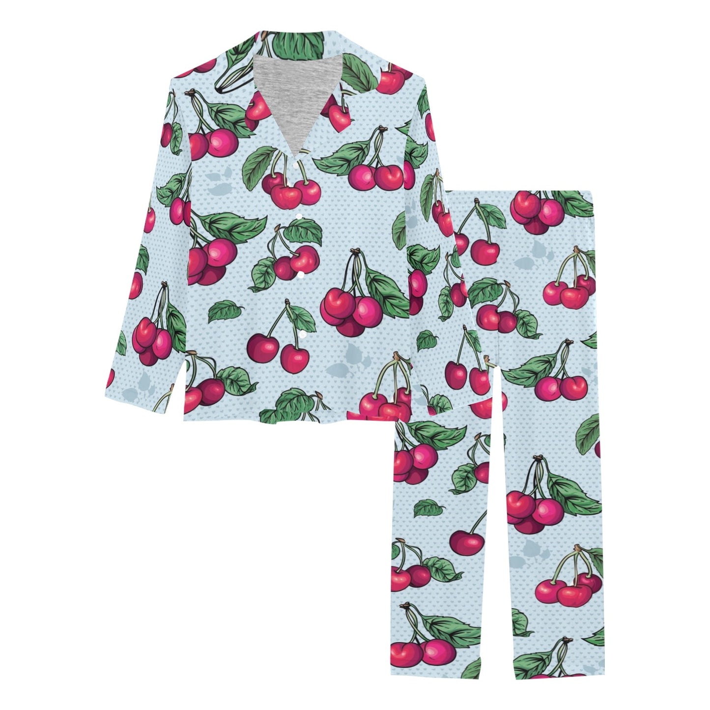 Cherry Pattern Print Design CH01 Women's Long Pajama Set