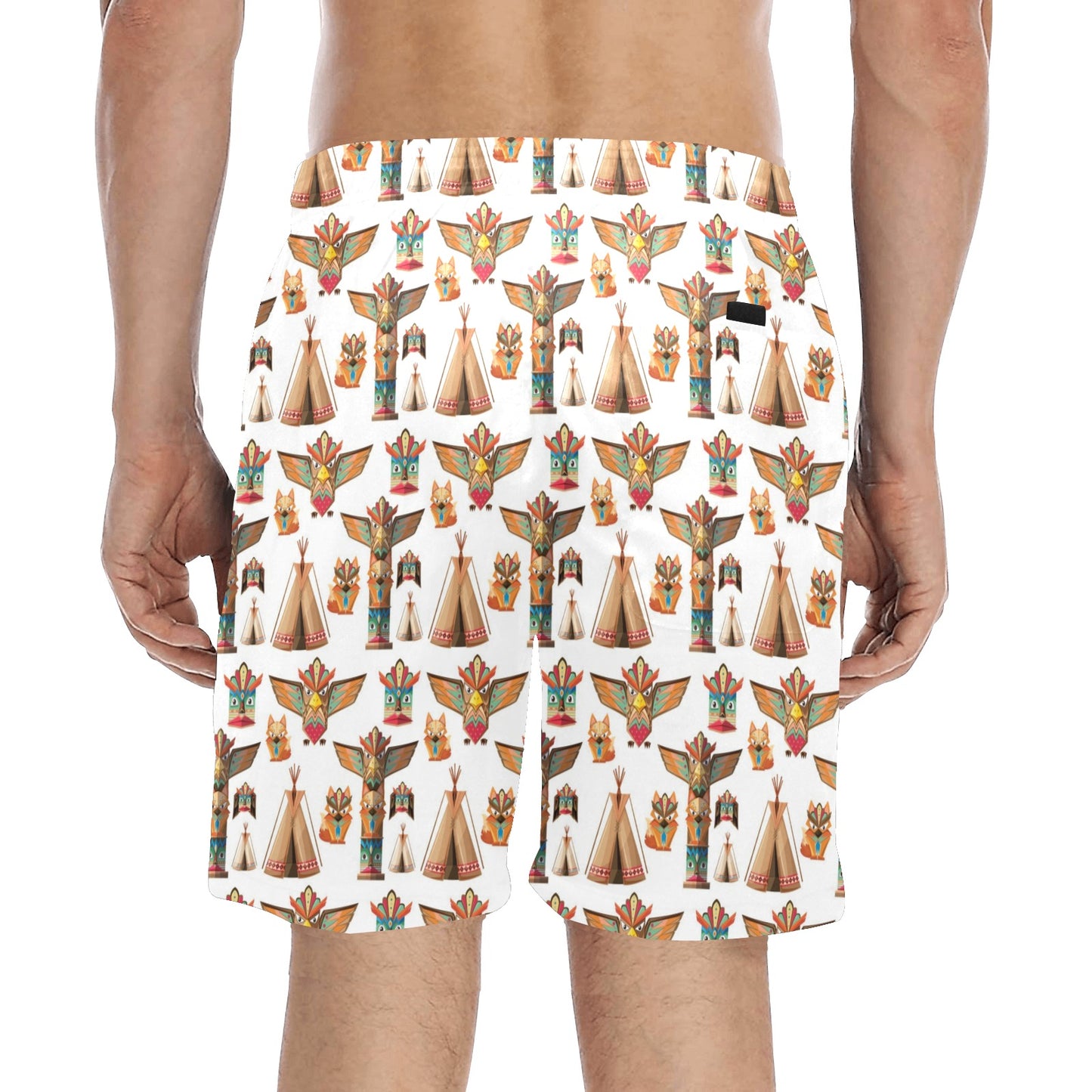 Totem Native Print Design LKS303 Men's Swim Trunks Beach Shorts