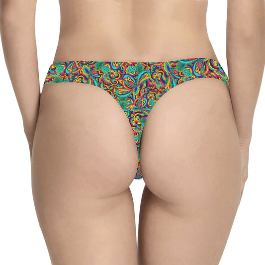 Psychedelic Trippy Floral Design Women's Thongs