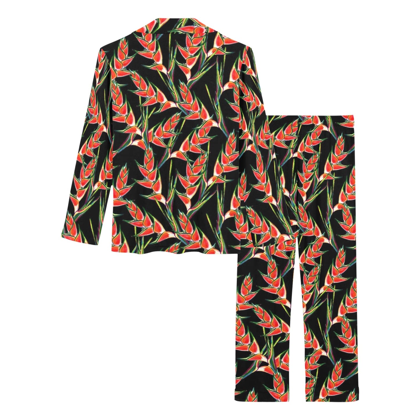 Heliconia Pattern Print Design HL010 Women's Long Pajama Set
