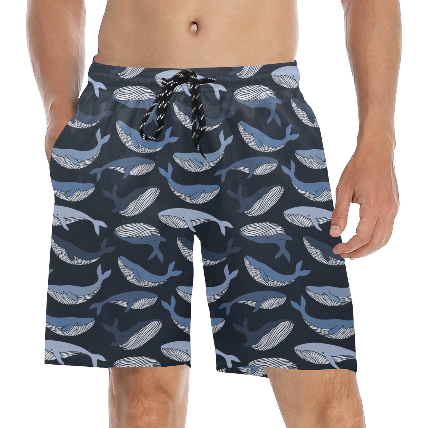 Whale Print Design LKS301 Men's Swim Trunks Beach Shorts