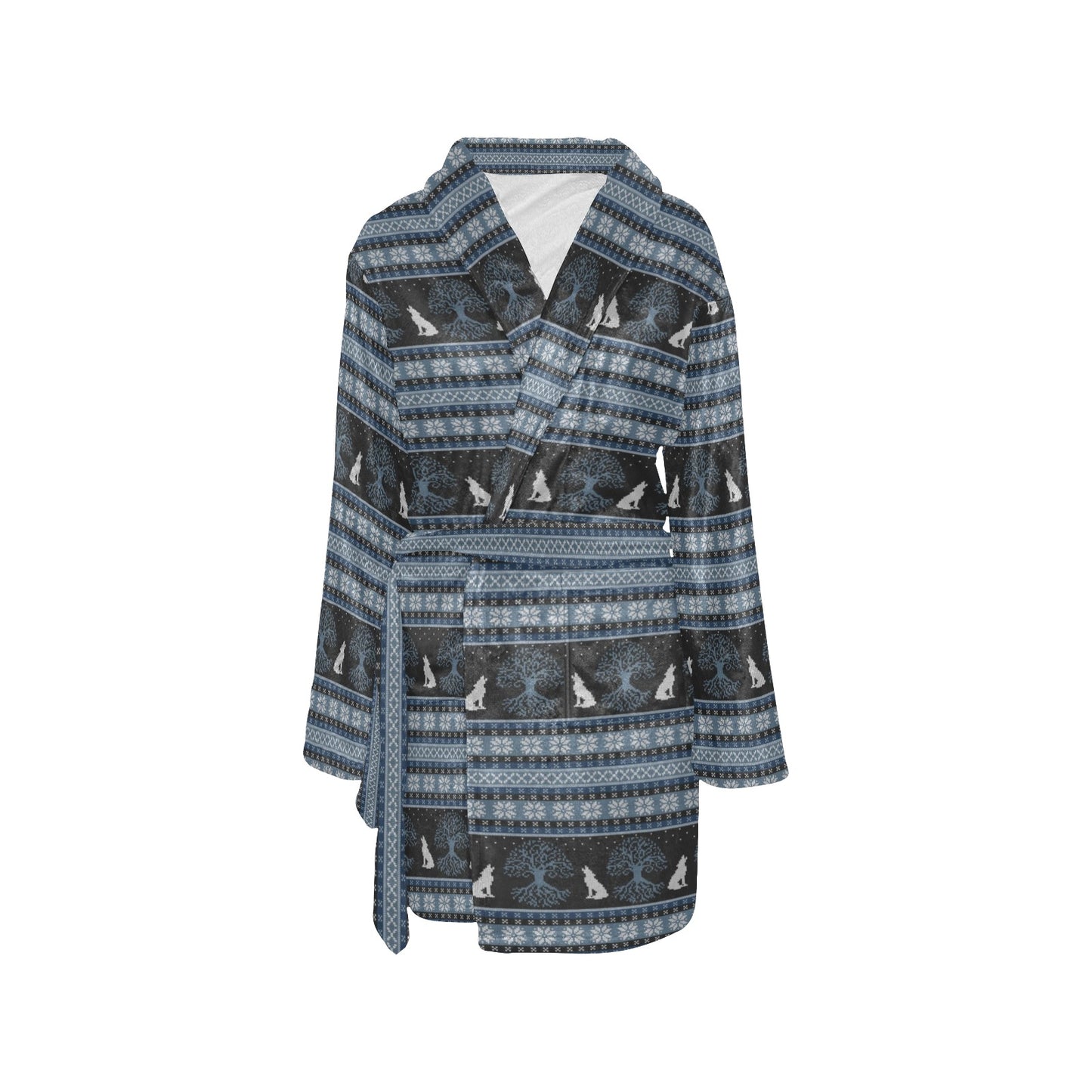 Wolf Tree of Life Knit Design Print Women's Fleece Robe