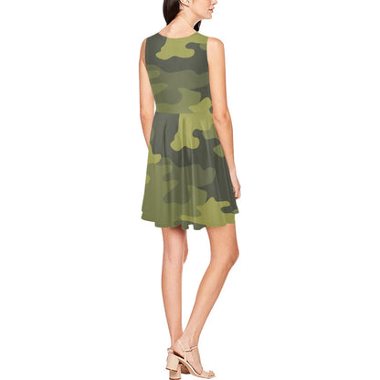 Military Camouflage Pattern Print Design 02 Sleeveless Dress