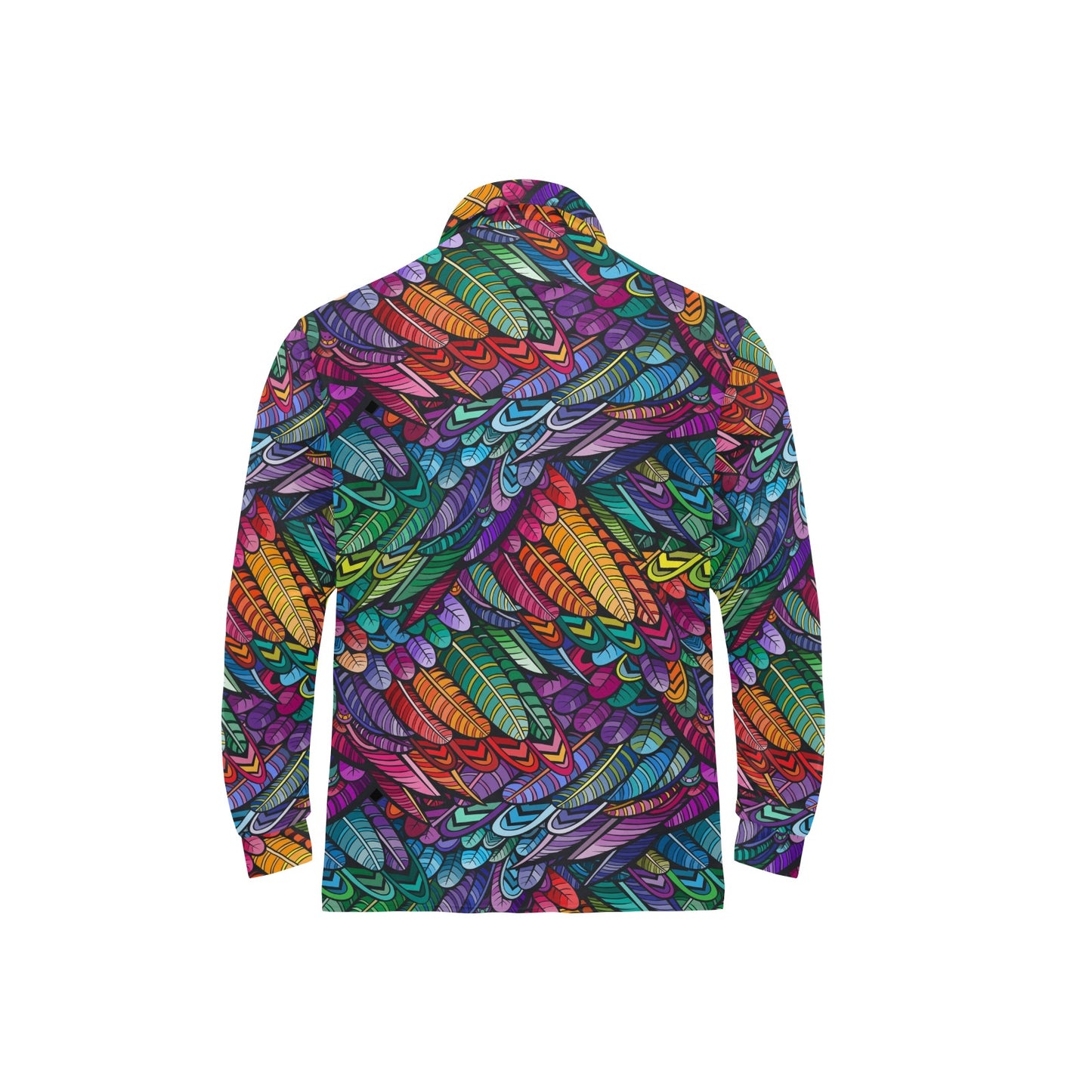 Feather Multicolor Design Print Long Sleeve Polo Shirt For Men's