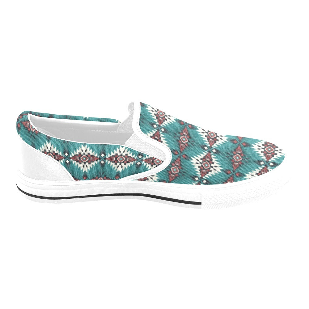 Southwest Pattern Print Design LKS308 White Slip Ons Canvas Women's Shoes