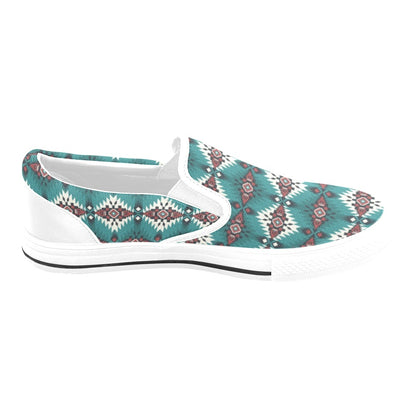 Southwest Pattern Print Design LKS308 White Slip Ons Canvas Women's Shoes