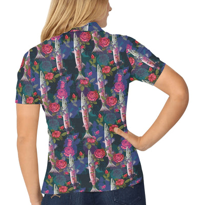 Barracuda with Folwer Pattern Print Design 01 Women's Polo Shirt