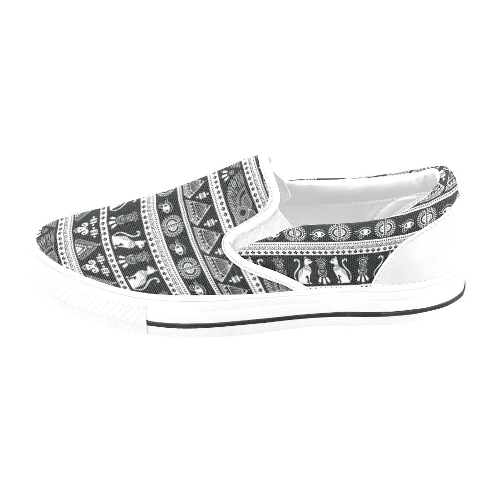 Tribal Pattern Print Design LKS305 White Slip Ons Canvas Women's Shoes