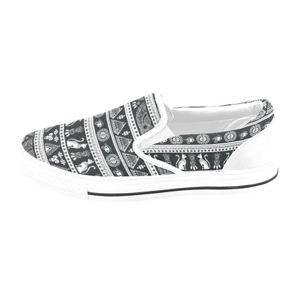 Tribal Pattern Print Design LKS305 White Slip Ons Canvas Women's Shoes