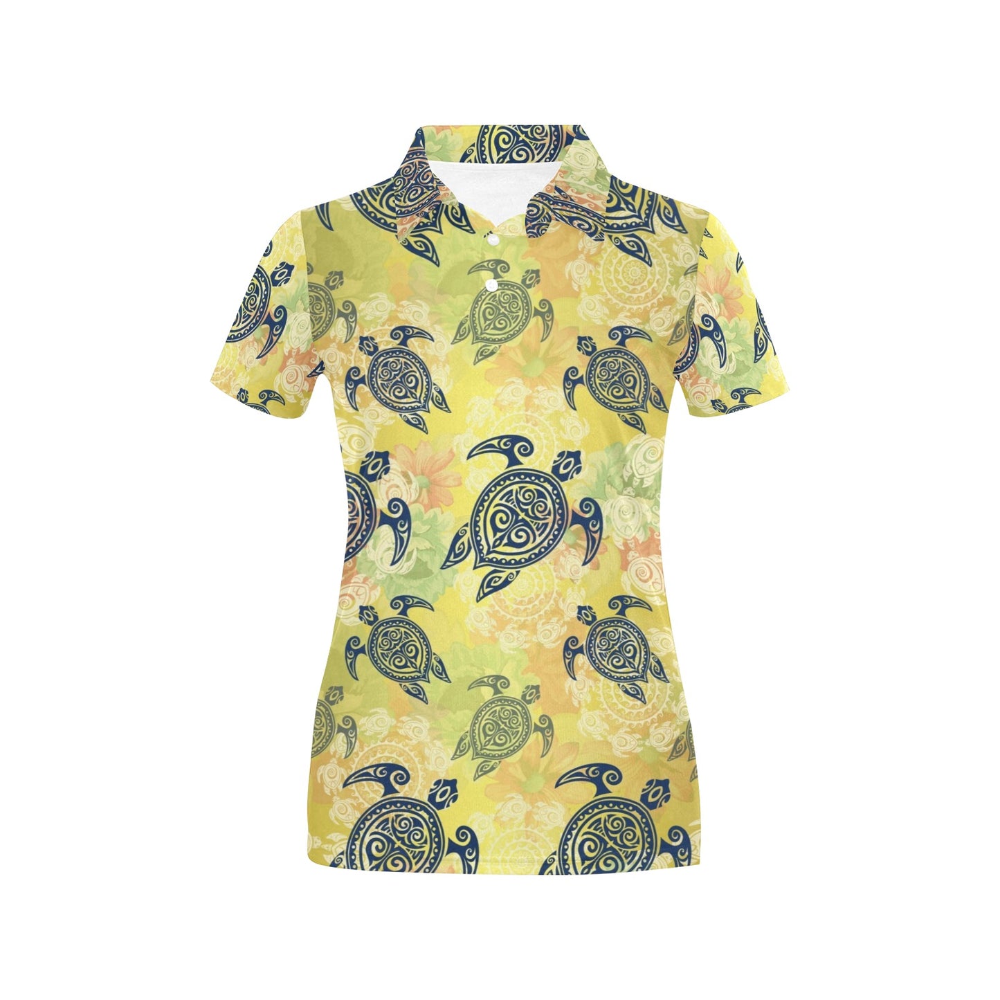 Hawaiian Turtle Tribal Design Print Women's Polo Shirt