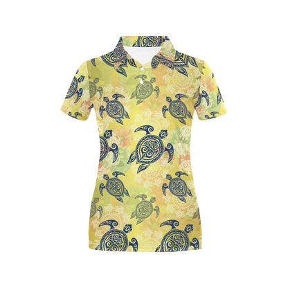 Hawaiian Turtle Tribal Design Print Women's Polo Shirt