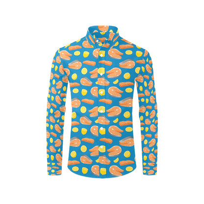 Salmon Steak With Lemon Print Design LKS308 Men's Long Sleeve Dress Shirt