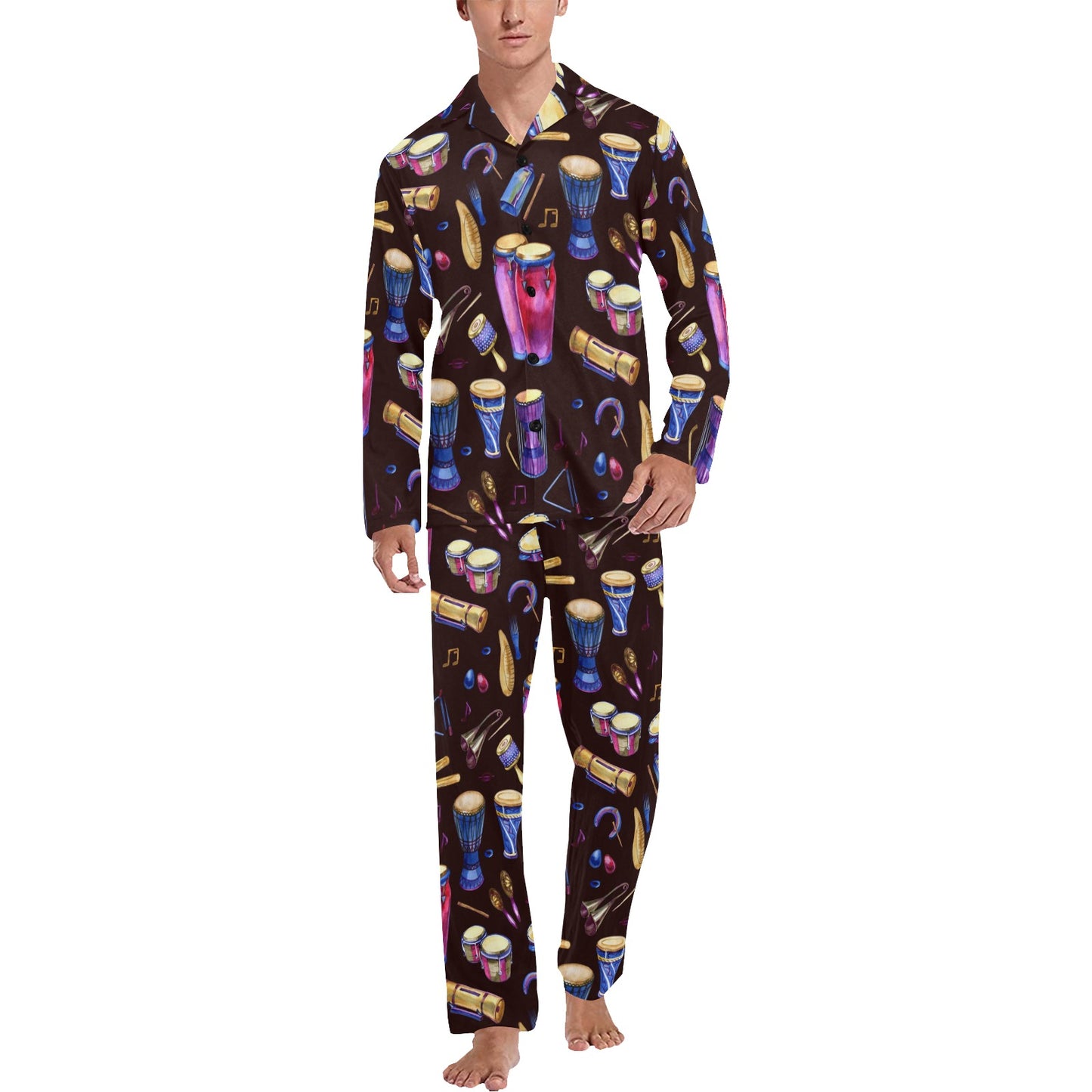 Percussion Neon Pattern Print Design 04 Men's Long Pajama Set
