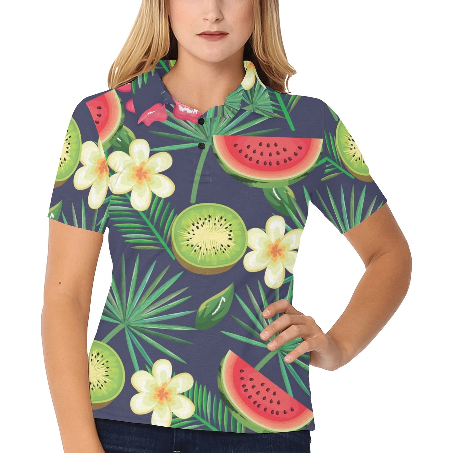 Tropical Fruits Pattern Print Design TF05 Women's Polo Shirt