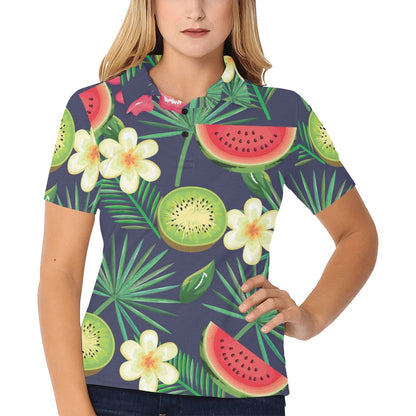 Tropical Fruits Pattern Print Design TF05 Women's Polo Shirt