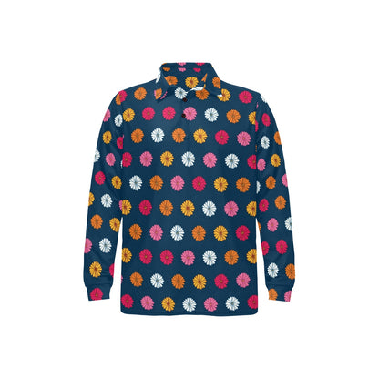 Gerberas Pattern Print Design GB06 Long Sleeve Polo Shirt For Men's