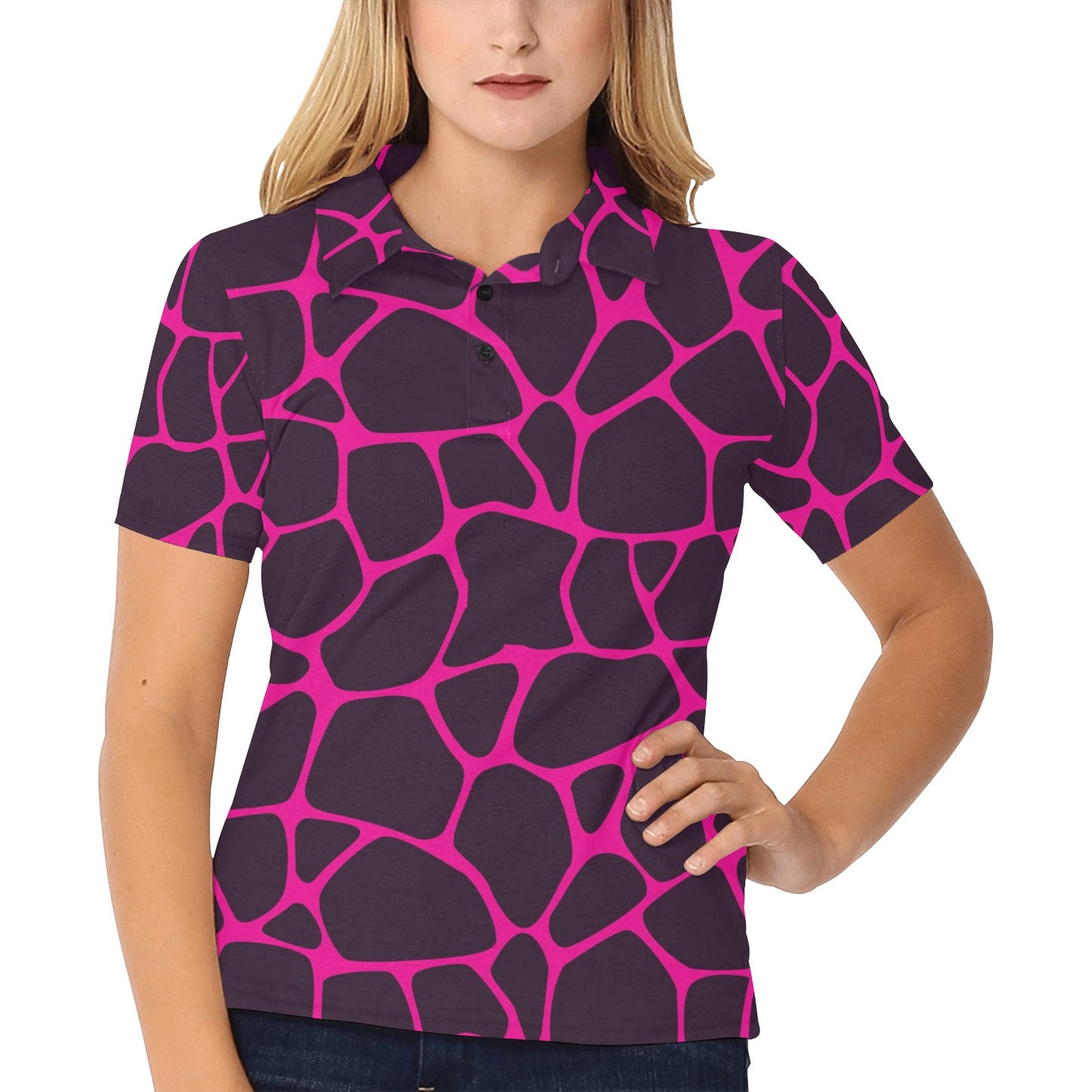 Giraffe Pink Background Texture Print Women's Polo Shirt