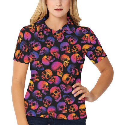 Skull Multicolor Print Design LKS3011 Women's Polo Shirt