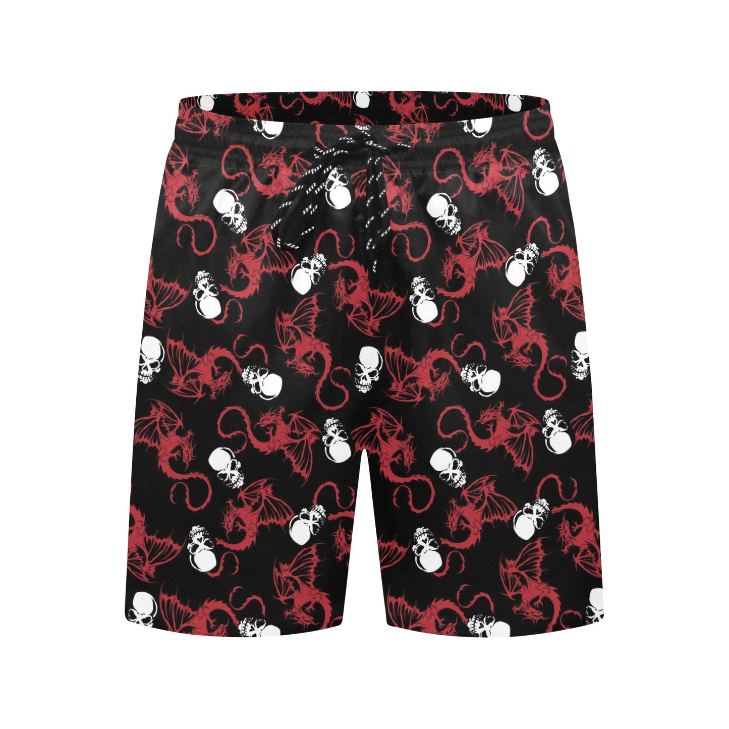 Skull With Red Dragon Print Design LKS304 Men's Swim Trunks Beach Shorts