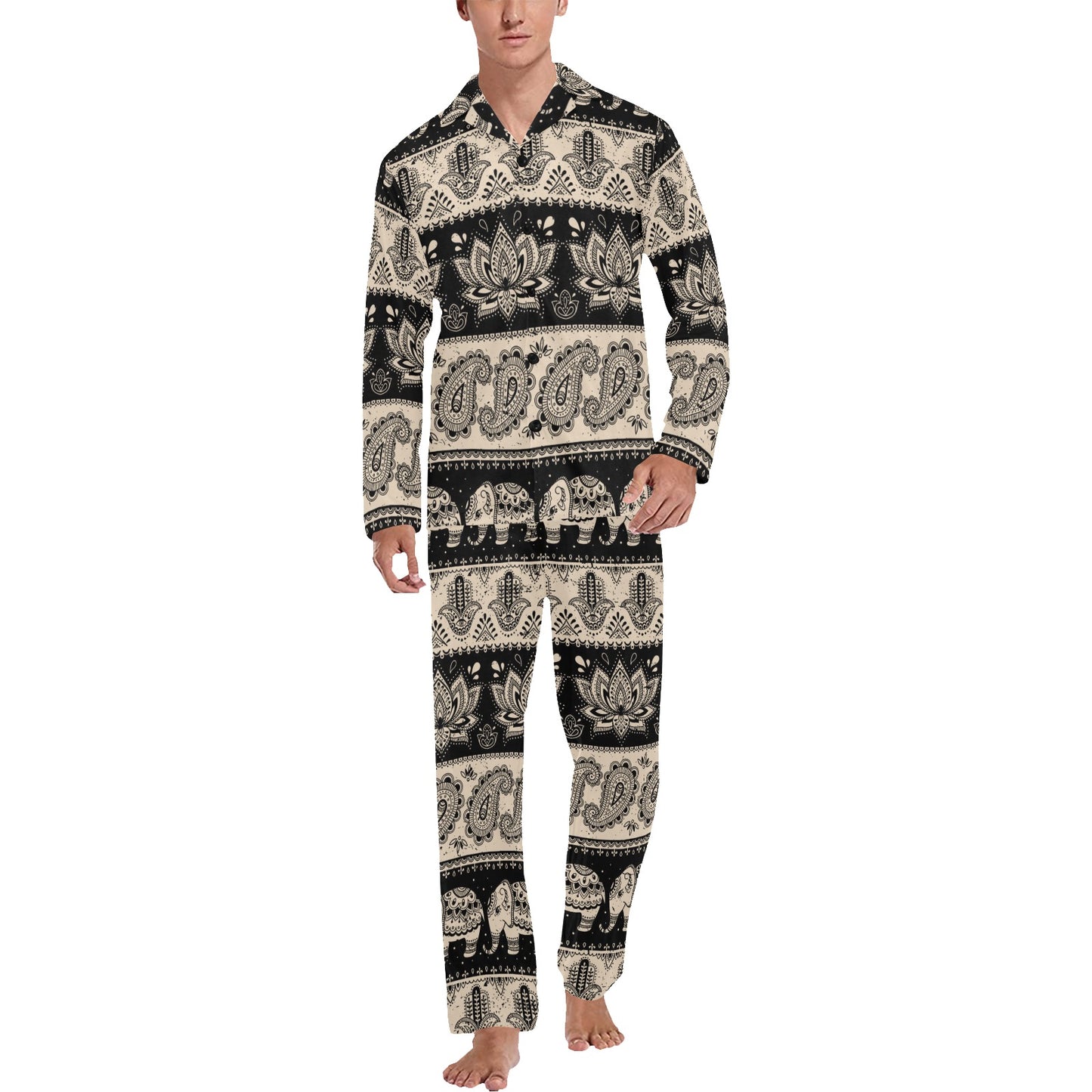 Elephant Hansa Lotus Pattern Men's Long Pajama Set