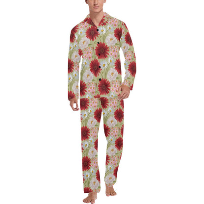 Gerberas Pattern Print Design GB07 Men's Long Pajama Set